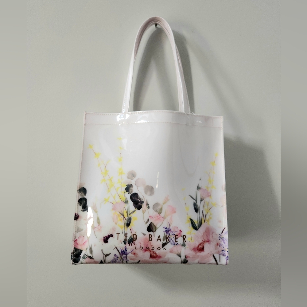 Ted Baker London White Floral Shopping Vinyl Tote Bag